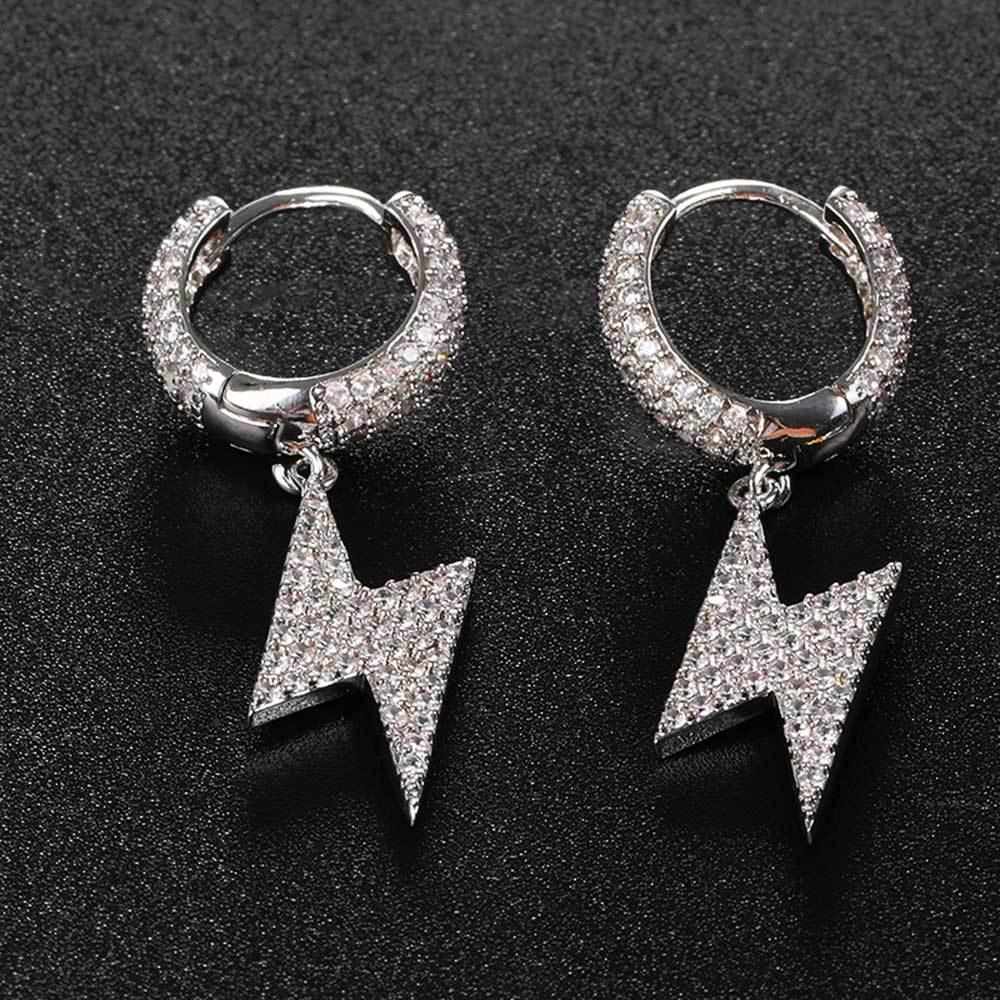 Hoop Earrings with Lightning Design and Micro-Pave Zircon Stones for Men and Women | Trendy Hip Hop Jewelry | Caratix Jewelry - CaratixJewelry